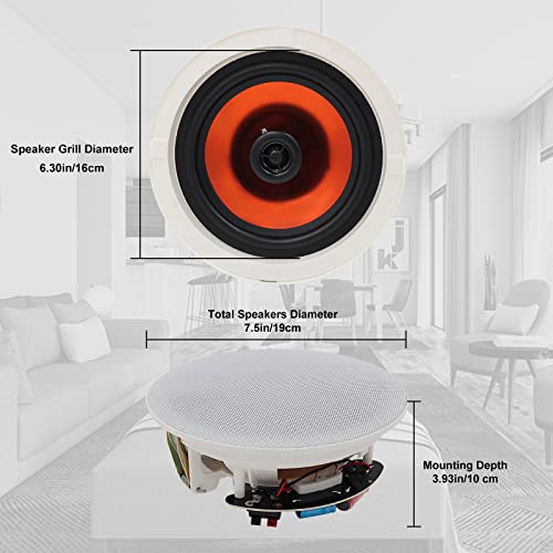Herdio 6.5” Flush Mount In-Ceiling Speakers Passive Speaker System 150 Watts Perfect For Humid Indoor Outdoor, Kitchen,Bedroom,Bathroom,Covered Porches(Single) #TOP1