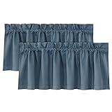 H.VERSAILTEX 100% Blackout Curtain Valances for Kitchen Windows/Bathroom/Living Room/Bedroom Thermal Insulated Rod Pocket Valances for Windows, 2 Pack, 52' x 18', Stone Blue