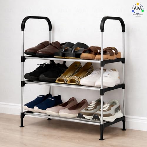 Image of ADA Premium Multipurpose Shoe Rack | 3-Tier Shoe Storage Organizer, Compact Space Saver, Sturdy & Durable Rack for Entryway, Living Room, Bedroom & Closet - Black & Grey