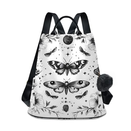 Moth and Flower Backpack for Women Anti Theft Large Fashion Travel Shoulder Bag Purse Rucksack Lightweight