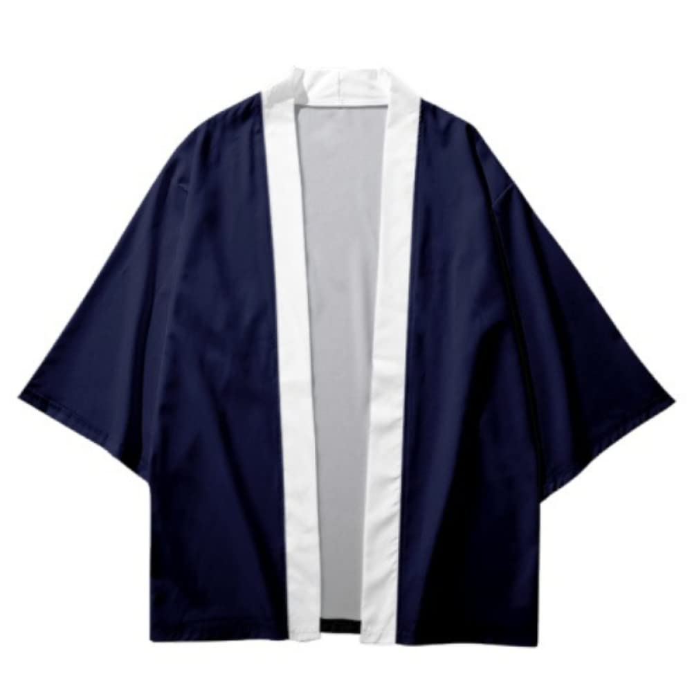 RGVV Kimono Japones, Suelto Ligero Liso Playa Kimono Chaqueta Azul Marino Hawaiano Aloha Camisa Cárdigan Unisex Traje De Baño Ropa De Playa Para Hombres Y Mujeres