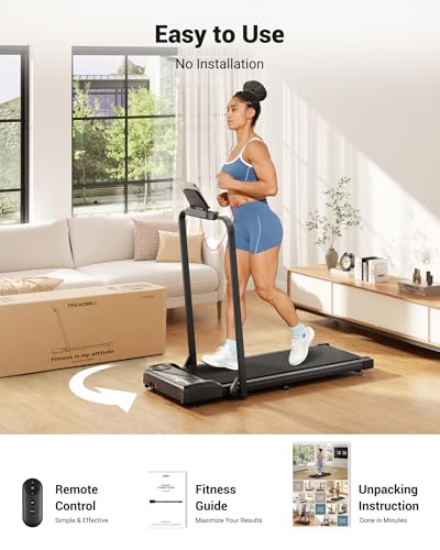 Image of THERUN Walking Pad, 2 in 1 Foldable Treadmills for Home, 2.5HP Under Desk with Handle Bar, 16 inch Widened Running Belt, Treadmill with Remote Control & LED Touch Screen