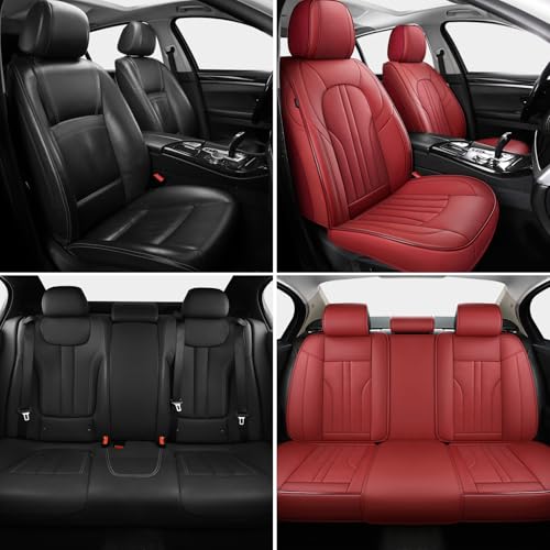 Image of Red Car Seat Covers,Leather Car Seat Cover, Waterproof Seat Covers Full Set