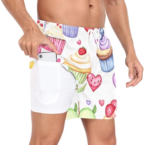 xigua Cute Cupcakes Mens Swim Trunks with Liner, 5 inch Quick Dry Mens Boardshorts for Beach2