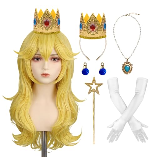 Mildiso 7pcs Golden Blonde Princess Costume Wig for Women Halloween M137