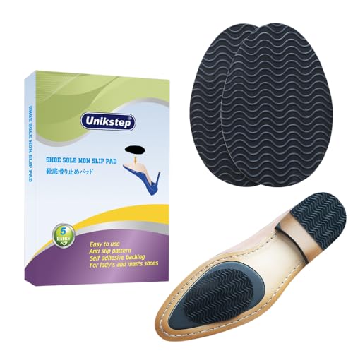 UNIKSTEP 5 Paar rutschfeste Schuhsohlengriffe, rutschfeste selbstklebende Gummipads mit Wellendesign, Schutz für die Unterseite des Schuhs und die Ferse (schwarz)