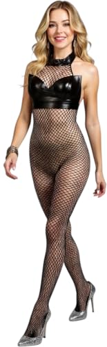 Image of ToBeInStyle Women's Bodystocking Crotchless Peek-A-Boo Fishnet Lace Bodysuit