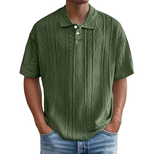 Casual Polo Shirts for Men Jacquared Texture Short Sleeve Tshirts Summer Loose Fit Breathable Outdoor Tops Plus Size