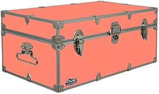 C&N Footlockers Summer Camp Trunk Footlocker Happy Camper | Available in 20 Colors | Size: 32 x 18 x 13.5 Inches (Coral)