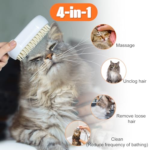 Image of Cat Steam Brush, 4-in-1 Steam Brush For Cats, Electric Misting & Massage Tool For Cat Shedding Control, Gentle Grooming Cleaner, All-in-1 Pet Care Solution(White)