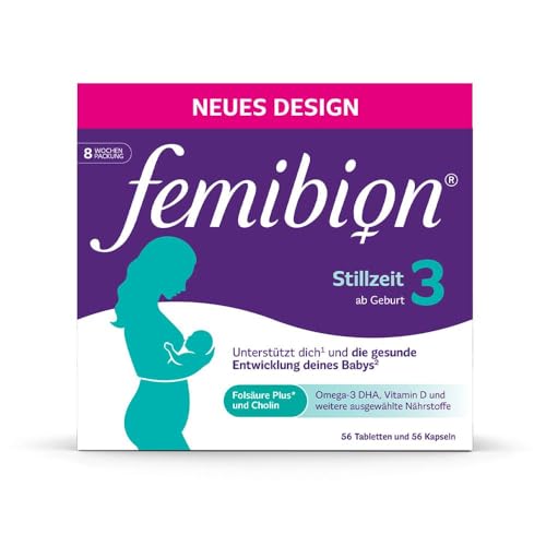 Femibion 3 Stillzeit, Tägliches Nahrungsergänzung für die Laktation, Mit Cholin, DHA, Folsäure...