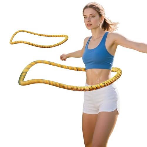Foldable Weighted Soft Spring Hoop, Weighted Hoop for Women, Hoops for Adults Weight Loss, Portable Slimming Exercise Equipment for Home and Travel (Yellow)