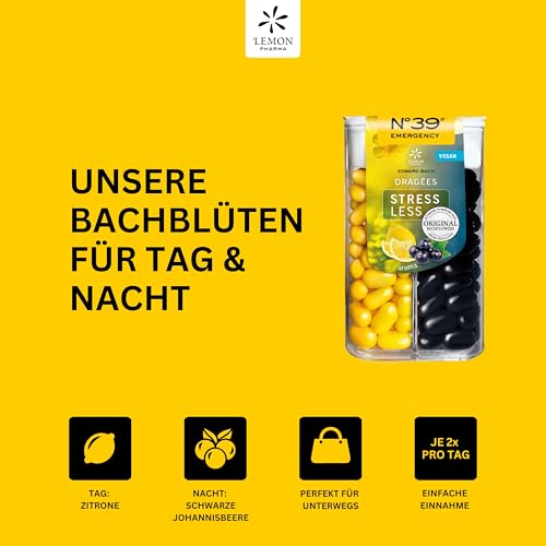 Original Bachblüten N°39 Emergency Stressless Tag & Nacht Dragees nach Dr. Bach von Lemon Pharma, Vegan