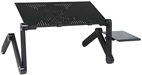 Laptop Stand for Bed, Wizgree Foldable Lap Desk with Fan, Foldable Standing Desk, Height Adjustable Cozy Laptop Table, Portable Bed Desk, Bed Tray for Couch and Sofa