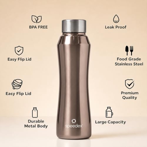 Image of Speedex Stainless Steel Water Bottle 1 Ltr, Leak Proof Screw Cap, BIS Approved 1000 ml Metal Bottle For Daily, Office, School, Gym, Travel Use for Men, Women, Kids, Adults, Copper Gold, Set of 2