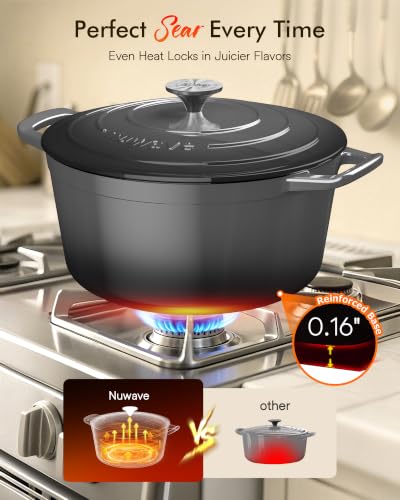 Image of Nuwave 6 Qt PFAS-Free Enamel Cast Iron Dutch Oven Pot with Lid, BlackSesame
