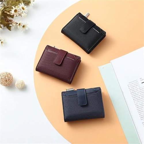 Women's Folding Short Wallet PU Leather Zipper Coins Purses Solid Color Versatile Pouch Bag Card Holder Coin Purse(Blue)3