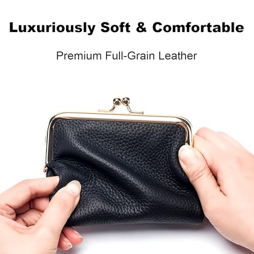 Genuine Leather Kiss Lock Wallet for Women Kiss Clasp Coin Purse Small Bifold Wallet with Card Slots and Zipper Pocket (Wine Red)3