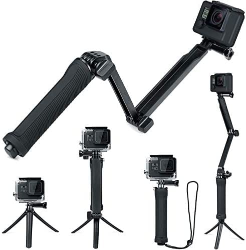 3 Way Tripod for GoPro Hero 11/10/9/8/7/6/5/4/3/2/1 Session Max and Other Action Cameras, Detachable Extendable Selfie Stick Pole with Hand Grip Stand