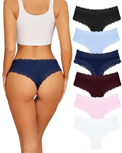 Image of Sth Big Womens Cotton Underwear Sexy Lace Brazilian Panties Soft Breathable Cotton Bikini for Ladies 6 Pack
