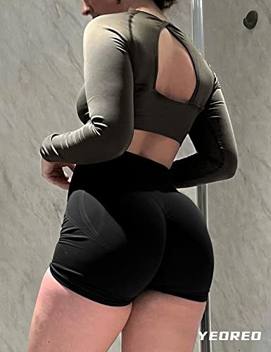 YEOREO Dora Seamless Scrunch Workout Shorts for Women High Waisted Butt Lifting Gym Yoga Biker Shorts Black M - Thumbnail 3