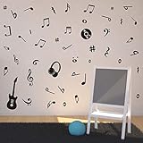 TOARTi Musical Note Wall Decal Guitar Headset CD Vinyl Sticker for Kids Room Decor, Classroom Quote Note Stickers, Home Wall Art, Black