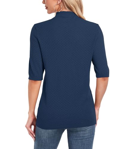 Image of MINTLIMIT Womens Turtleneck Sweaters Short Sleeve 2024 Fall Winter Casual Texture Shirt Blouse Knit Pullover Sweater