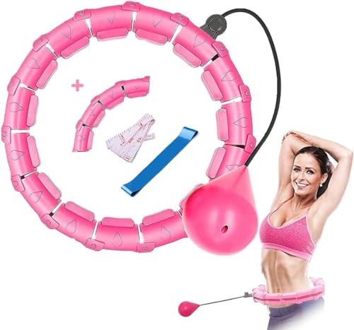sielife Hula Hoop con peso con bola de peso, anillo de fitness desmontable 24+4 que nunca se cae, tamaño ajustable, adecuado con función de masaje giratorio automático de 360 grados, aro de fitness