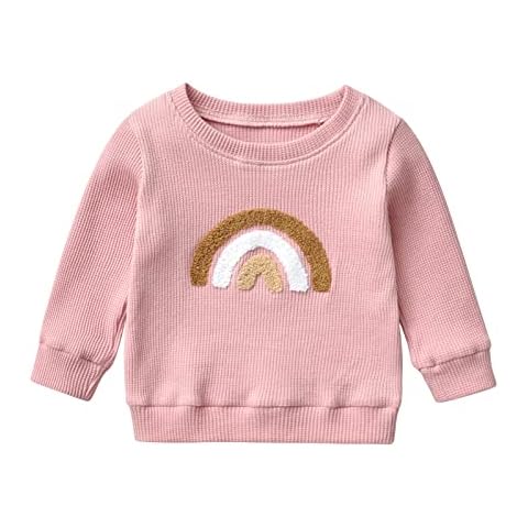 Infant Baby Boy Girl Rainbow Sweatshirt Crewneck Pullover Sweater Long Sleeve Shirt Fall Winter Clothes (Pink, 9-12 Months) Cover