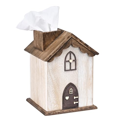 Ikee Design Farmhouse Wooden Square Tissue Box Cover Brown Color