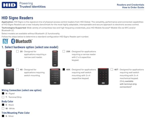 HID 40KNKS-T0-000000 Signo 40 Contactless Smartcard Keypad Reader, Multi-Technology, Mobile Ready, Wall Switch Mount, Pigtail, Black/Silve by HID - Image 3