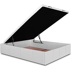 Canapé Polipiel Blanco Ventadecolchones - Canapé Abatible Lisboa Gran Capacidad Tapizado en Polipiel Blanco con Costuras Blancas Medida 150 x 190 cm