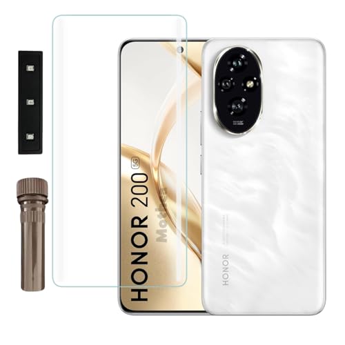 Image of Mothca Premium UV Tempered Glass Screen Protector For Honor 200 (Pack of 1) Full Adhesive UV Curved Screen Guard, Case Friendly with Installation Kit