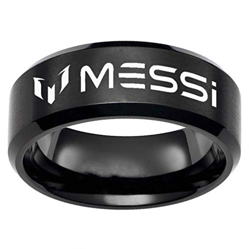 Sping Jewelry Lionel Messi Ring Soccer Sports Argento/Nero/Cinturino per Dita in Acciaio al Titanio Placcato Oro per Tifosi 6to13