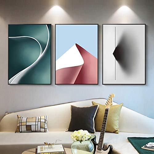 Peinture mur art bleu vert abstrait moderne en triptyque 50x70cm sans cadre