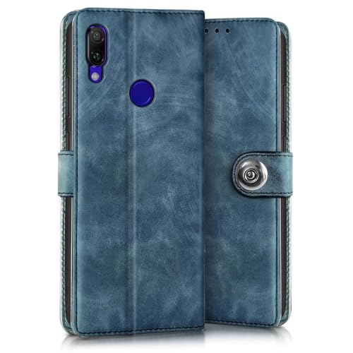 Image of WOW IMAGINE Shock Proof Flip Cover Back Case for Xiaomi Mi Redmi Note 7 | 7 Pro | 7S (Magnetic Button Flip Case | Wallet Pockets & Stand | Leather Finish | Aquamarine)