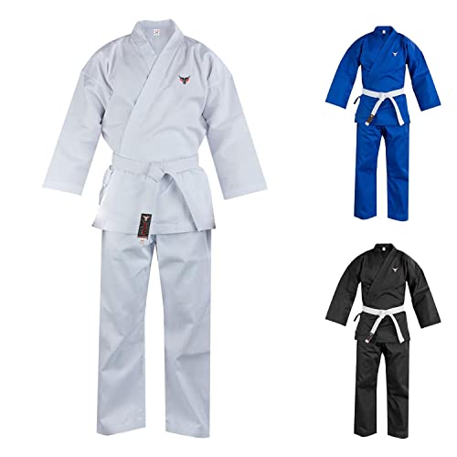 Mytra Fusion Karate Gi Infantil con Cinturón – Traje de Entrenamiento de Artes Marciales 200 g para Niños y Niñas – Uniforme de Karate para Estudiantes (Blanco, 0/130)