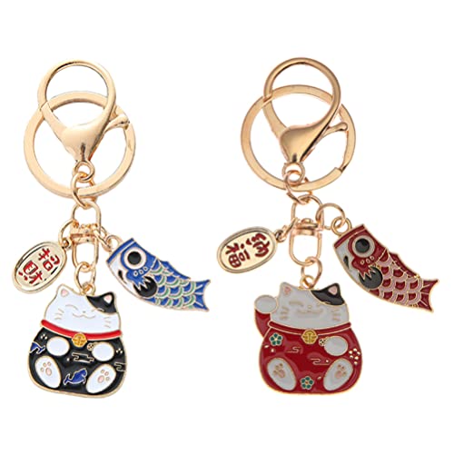 TOYANDONA 2Pcs Lucky Cat Keychain Maneki Neko
