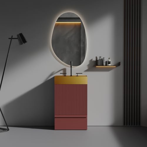 Gada 20" Striped Christmas Red Bathroom Vanity with Integrated Brushed