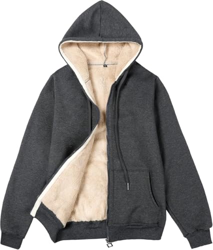 Image of ADBUCKS Hoodies for Women Winter Fleece Sweatshirt - Full Zip Up Thick Soft Fur Lined Hooded Jacket Coat