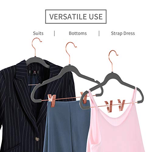Mizgi Premium Velvet Pants Hangers With Clips (Pack Of 20) Slim Skirt Hangers- Non Slip Felt Outfit Dress Hangers Gray - Copper/Rose Gold Hooks,Space Saving Shirt Clothes Hangers #TOP3
