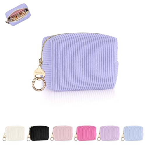 Mini Pochette Donna Trucchi Piccola Trousse da Borsetta Ragazza Beauty Case da Viaggio per Rossetti Organizer Borse da Cosmetic Portatile Portamonete in Velluto a Coste per Amica Compleanno(Viola-A)