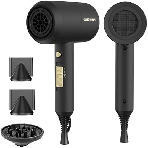 SHRATE Ionic Hair Dryer with Diffuser | Professional Blow Dryer for Curly, Frizzy & All Hair Types | Low Noise & Gentle for Sensitive Hair | Compact & Portable Design for Home, Travel, Women & Men