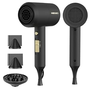SHRATE Ionic Hair Dryer with Diffuser | Professional Blow Dryer for Curly, Frizzy & All Hair Types | Low Noise & Gentle for Sensitive Hair | Compact & Portable Design for Home, Travel, Women & Men