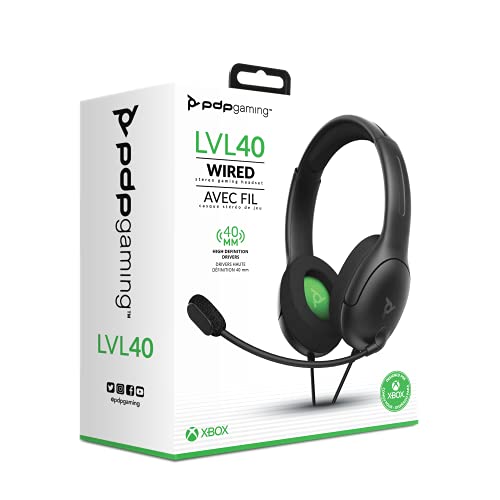 Pdp Gaming Lvl40 Stereo Casque avec Mic pour Xbox One, Series X|S - Pc, Ipad, Mac, laptop Compatible - Noise Cancelling Microphone, Lightweight, Soft Compourt On Ear Headphones, 3.5 Mm Jack - Noir