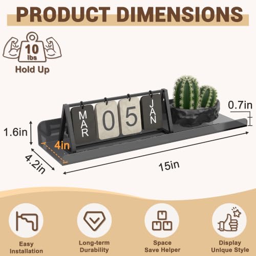 Image of Qukaka Floating Shelves for Wall Decor, 15 inch Wall Shelves for Bedroom, Living Room, Kitchen, Bathroom Decor, Nail Polish /Book /Decoration /Makeup /Perfume Organizer Floating Shelf-3Pack Clear Black