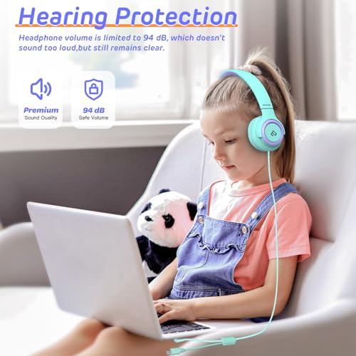 INFURTURE Kids Headphones, Wired Headphones for Kids Over Ear with Microphone, 85/94dB Volume Limiter Headphone for Girls Boys, Foldable Headphone for School, Airplane Travel (Purple) by INFURTURE - Image 3