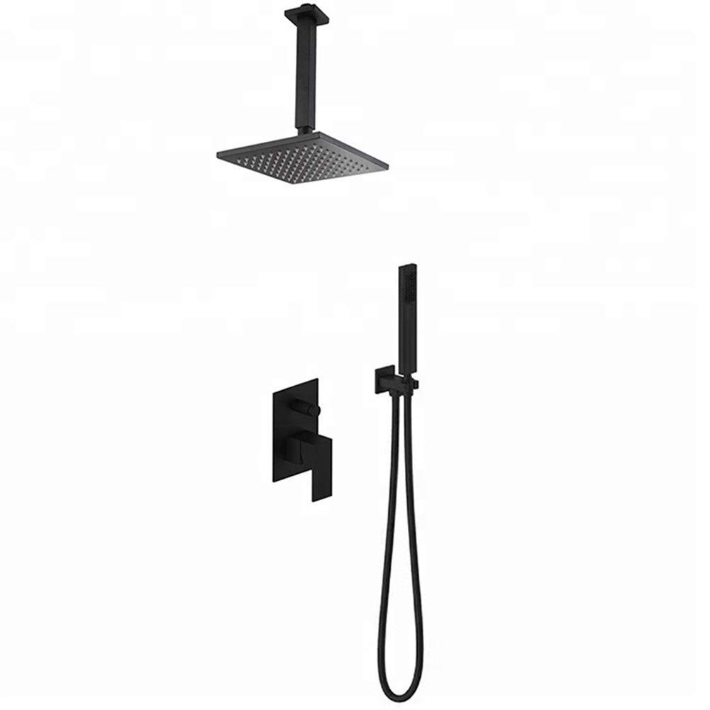 Ensemble de douche encastré noir mat avec mitigeur de baignoire et pommeau effet pluie