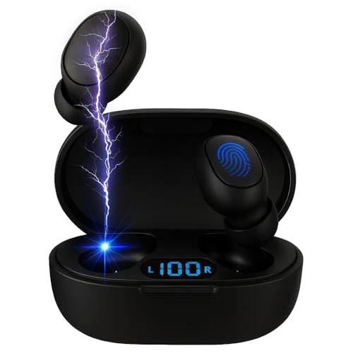 Acuvar Waterproof Bluetooth Headphone Wireless Earbuds – Bluetooth 5.0 Earbud Wireless Headphone with Microphone, Touch Controls, Noise Cancelling, 3D Stereo Bass & Smart LCD Charging Case (Black)