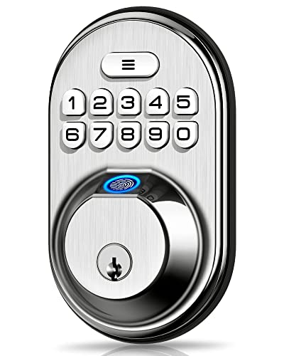 Fingerprint Door Lock, Veise Keyless Entry Door Lock Keypad Deadbolt with 20 Fingerprint, Anti Peeping Password, Auto Lock, Keyed Entry, Smart Locks for Front Door, Easy Install, Satin Nickel